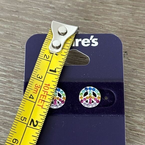 Sterling Silver Rainbow Crystal Peace Sign Claire’s Stud Earrings - Picture 3 of 3
